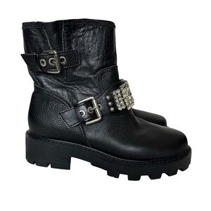 Karl Lagerfeld Black Ankle Boots with Embellished Buckle
